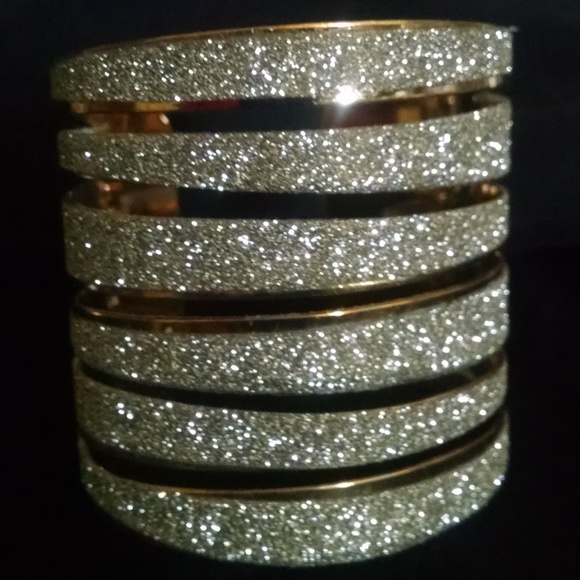 Rhodium Bling Silver Sparkle Wide Cuff Bracelet